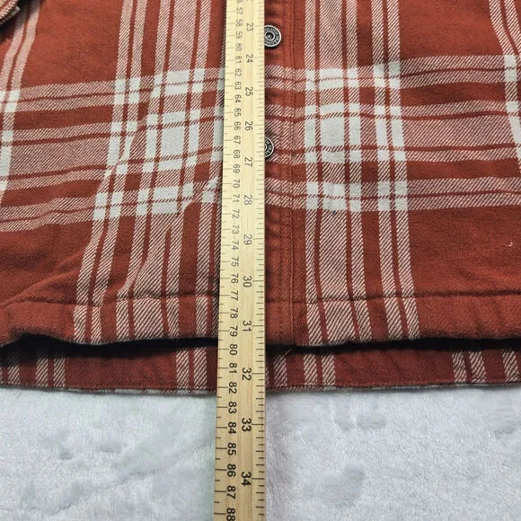 Duluth Trading Jacket Men 2XL Orange Plaid Lined Flannel Barn Chore Shacket Work