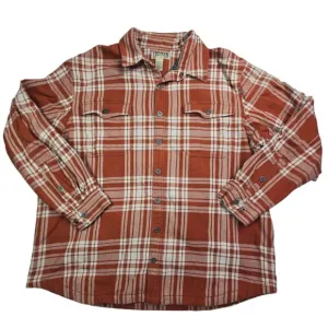 Duluth Trading Jacket Men 2XL Orange Plaid Lined Flannel Barn Chore Shacket Work
