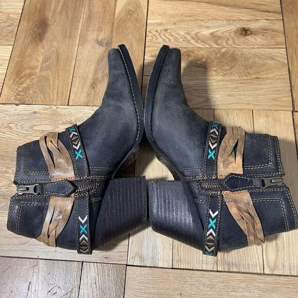 Durango Boots Womens 7M Brown Leather Cowboy Western Ankle Harness EUC