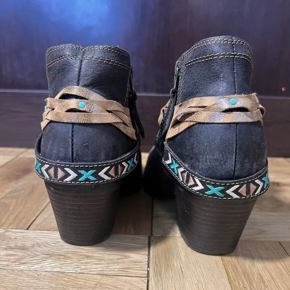Durango Boots Womens 7M Brown Leather Cowboy Western Ankle Harness EUC