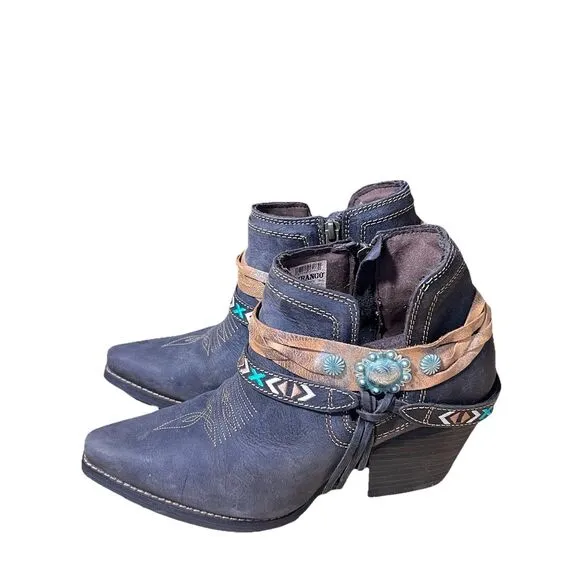 Durango Boots Womens 7M Brown Leather Cowboy Western Ankle Harness EUC
