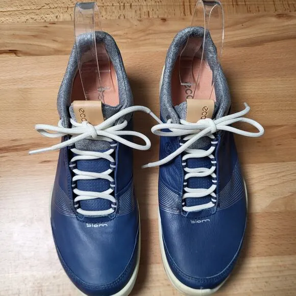 Ecco Biom Gore Tex Blue Leather Lace Up Golf Shoes Women's Size 9 Extra Width