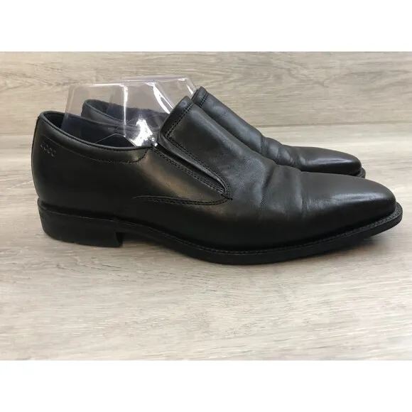 Ecco Faro Men's EUR 42 Black Leather Slip-On Round Toe Loafer Oxford Dress Shoes