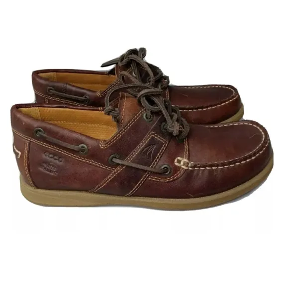 Ecco Leather Boat Shoes Men's Size 7 Water Repellent EU 41  Brown