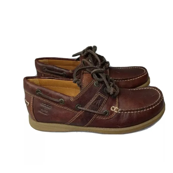 Ecco Leather Boat Shoes Men's Size 7 Water Repellent EU 41  Brown