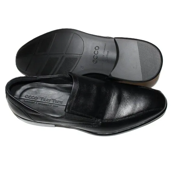 ECCO MEN'S BLACK CITYTRAY BIKE TOE SLIP-ON LEATHER OXFORD SHOES US 13-13.5