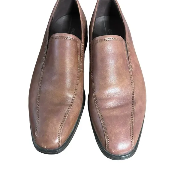 Ecco Queenstown Bike Toe Slip on brown Leather Loafer Shoes Men's size 10 44