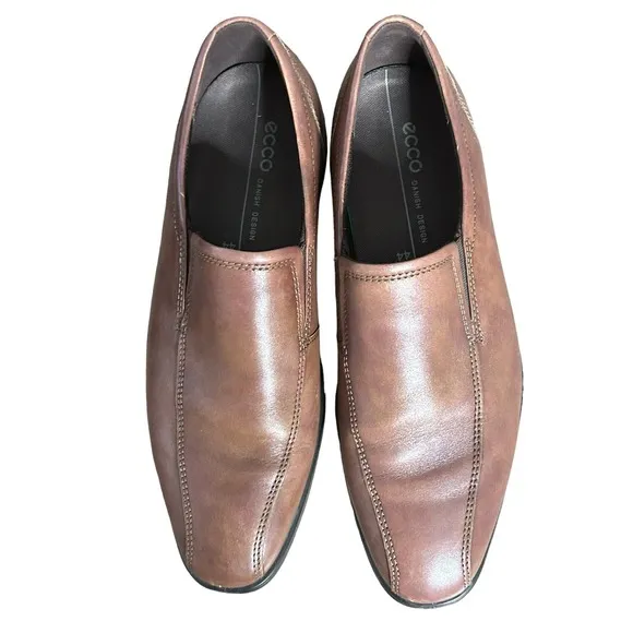 Ecco Queenstown Bike Toe Slip on brown Leather Loafer Shoes Men's size 10 44