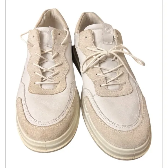 ECCO Shoes Mens 10.5 Soft Sneaker White Leather Lace Up Casual Comfort