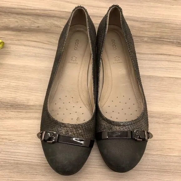 ECCO Touch 15 Ballerina Snake Print Black Leather Flats Shoes Womens Sz 42 US 11