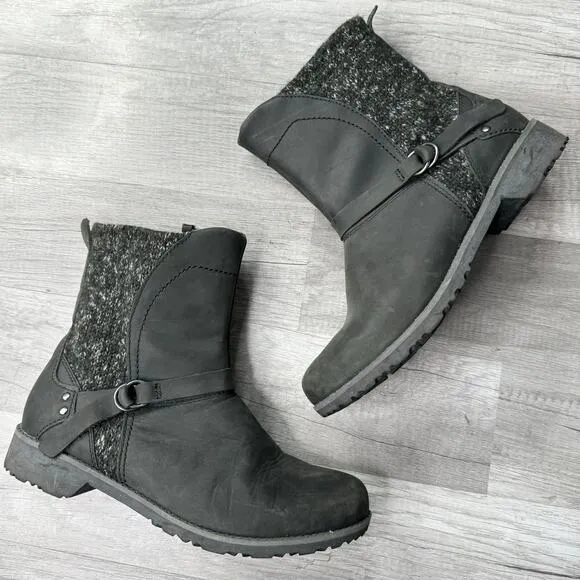 Eddie Bauer Black Leather &amp; Wool Trace Ankle Boots Size 8 1/2