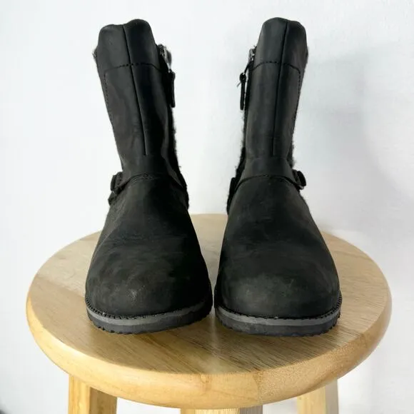 Eddie Bauer Black Leather &amp; Wool Trace Ankle Boots Size 8 1/2