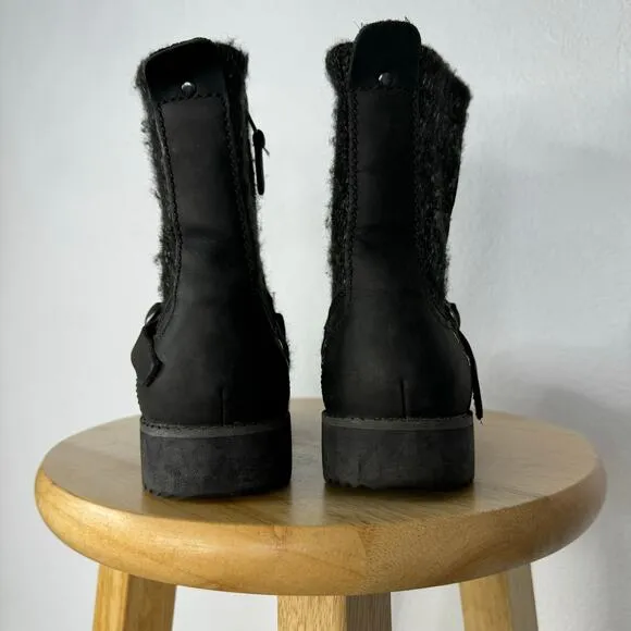 Eddie Bauer Black Leather &amp; Wool Trace Ankle Boots Size 8 1/2