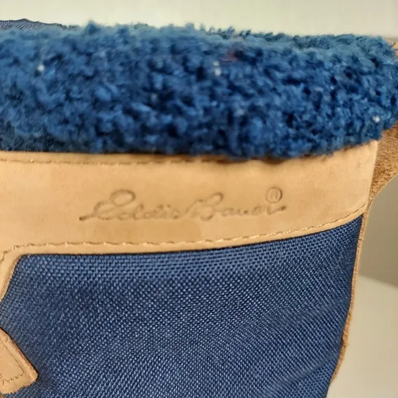 Eddie Bauer Navy Blue Nylon &amp; Tan Leather Duck Boots
