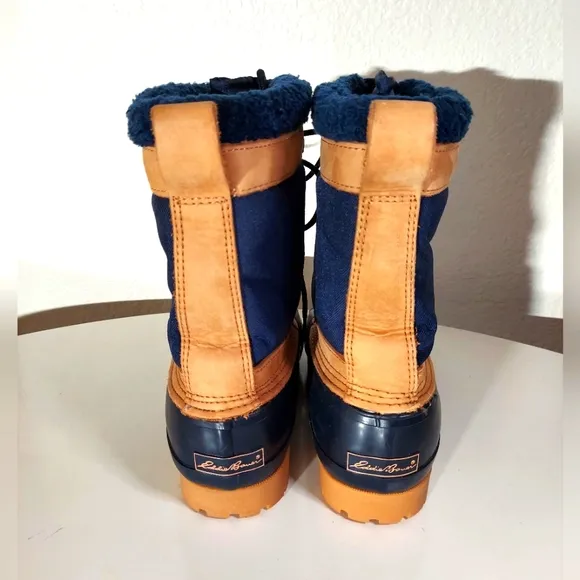 Eddie Bauer Navy Blue Nylon &amp; Tan Leather Duck Boots