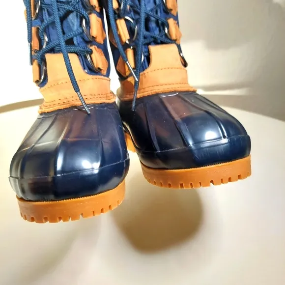 Eddie Bauer Navy Blue Nylon &amp; Tan Leather Duck Boots