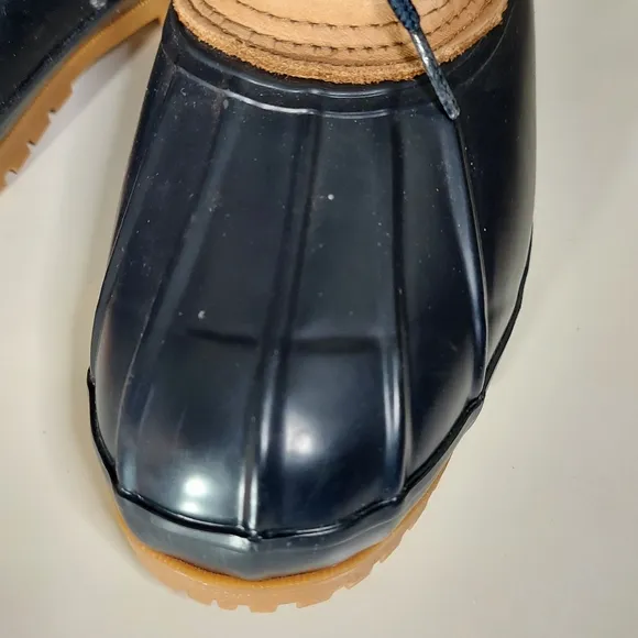 Eddie Bauer Navy Blue Nylon &amp; Tan Leather Duck Boots