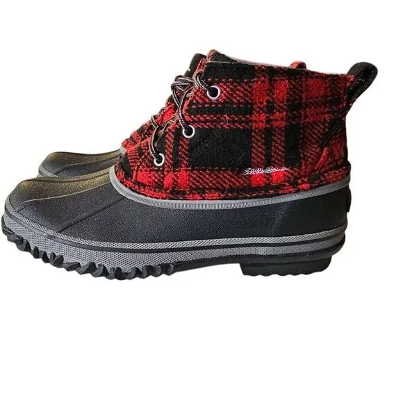 Eddie Bauer Duck Boots Sugar Skipper Buffalo Plaid Red Black Women's Winter Rain