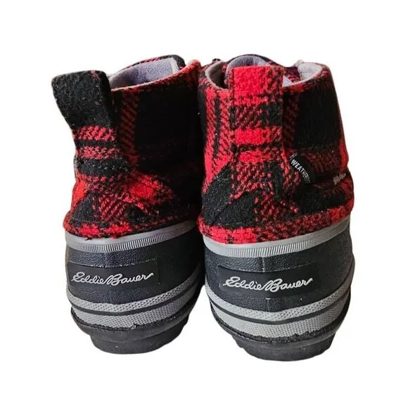 Eddie Bauer Duck Boots Sugar Skipper Buffalo Plaid Red Black Women's Winter Rain