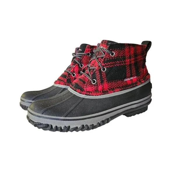 Eddie Bauer Duck Boots Sugar Skipper Buffalo Plaid Red Black Women's Winter Rain
