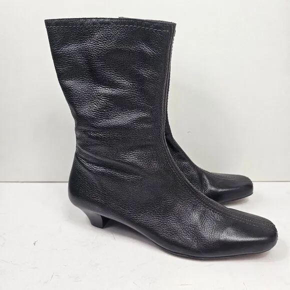 Eddie Bauer Vintage 90s Kitten Heel Square Toe Ankle Boots Size 9 Brown Leather