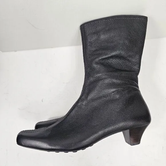 Eddie Bauer Vintage 90s Kitten Heel Square Toe Ankle Boots Size 9 Brown Leather