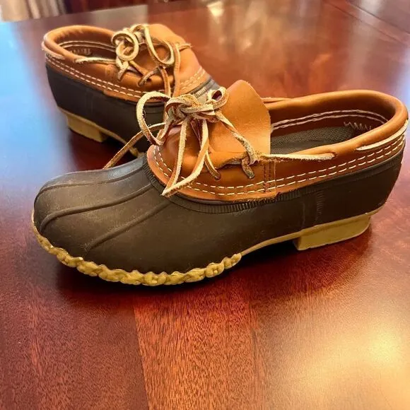 EEUC Women's L.L. Bean Rubber &amp; Leather Shoes Low Boot Brown &amp; Tan Size 6