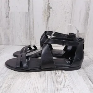 Eileen Fisher Black Leather Strappy Gladiator Flat Sandals Back Zip Comfort Shoe