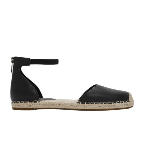 EILEEN FISHER BLACK LEE D’ORSAY FLAT LEATHER ESPADRILLE SHOES SLIP-ON SHOES