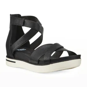 Eileen Fisher Sally Leather Comfort Black Sandals, Size 8