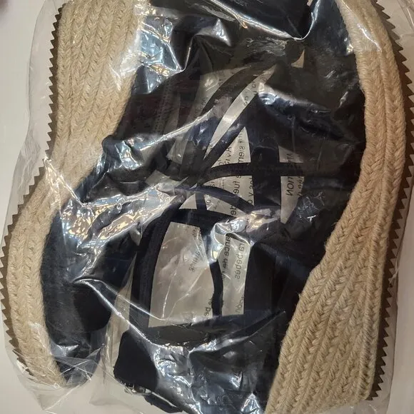 Eileen Fisher Sandals 8.5 Wedge Espadrilles Black Faux Suede Casual Comfort NWOB