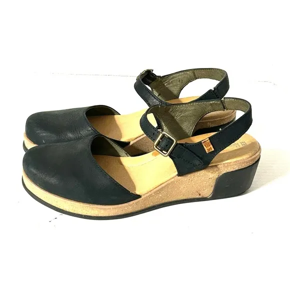 El Naturalista Pleasant Leaves Clog Shoes Black Nubuck Leather Size 42 US 10.5
