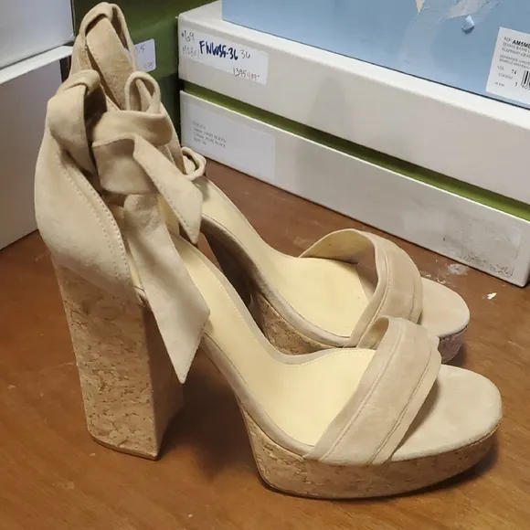 Elegant Nude Suede Platform Heels