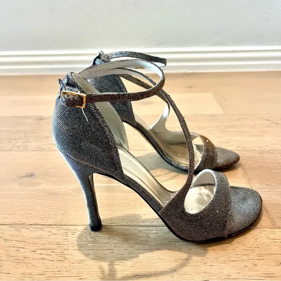 Elegant Silver/Bronze Vixen Pyrite Nocturn Sparkly Strappy Heels