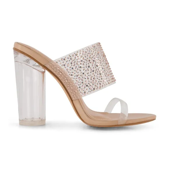 Elegant Tan Sandals with Rhinestone Strap