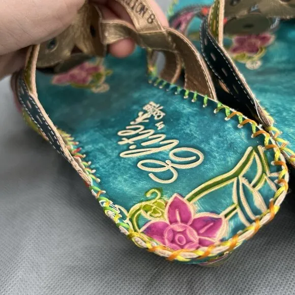 Elite by Corkys Imagination Sz 8 Blue Green Leather Sandals Heels Shoes Strappy