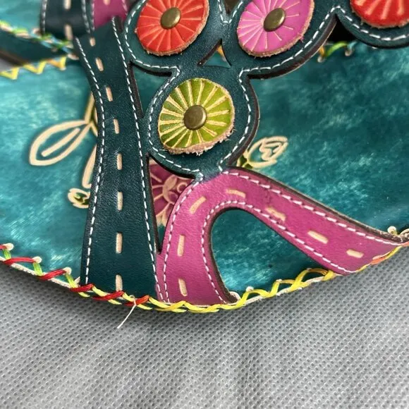 Elite by Corkys Imagination Sz 8 Blue Green Leather Sandals Heels Shoes Strappy