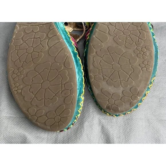 Elite by Corkys Imagination Sz 8 Blue Green Leather Sandals Heels Shoes Strappy