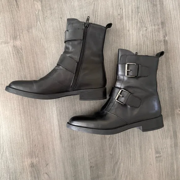 Emanuele Crasto Double buckle moto combat black boots italian leather size 8