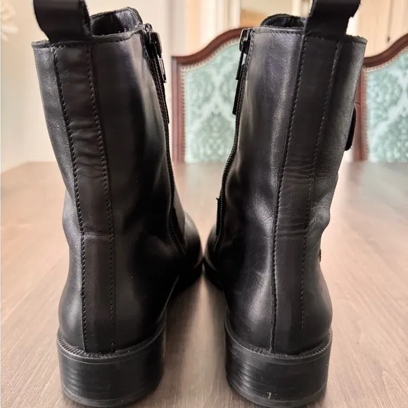 Emanuele Crasto Double buckle moto combat black boots italian leather size 8