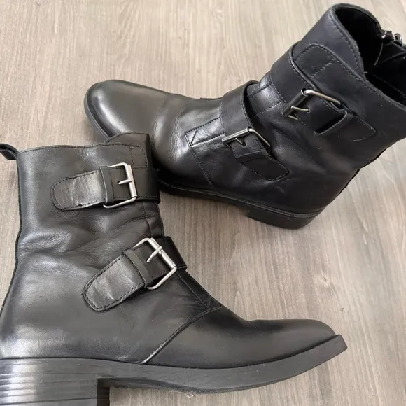 Emanuele Crasto Double buckle moto combat black boots italian leather size 8