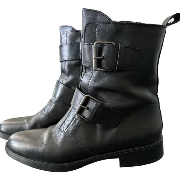 Emanuele Crasto Double buckle moto combat black boots italian leather size 8