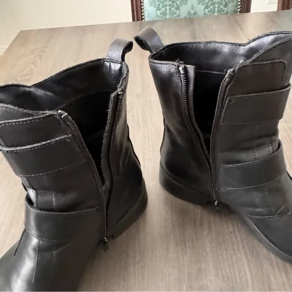 Emanuele Crasto Double buckle moto combat black boots italian leather size 8