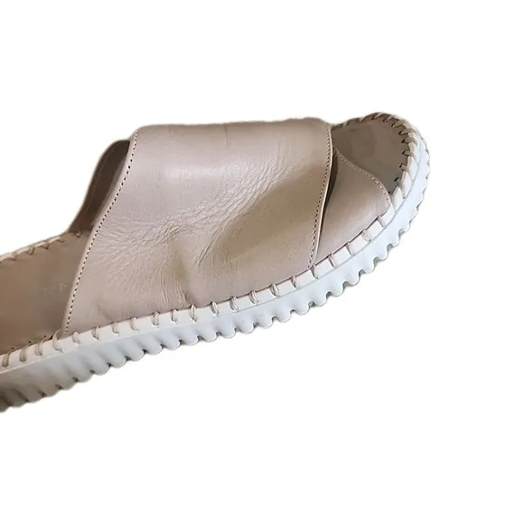 Eric Michael Gloria Open Toe Women's Leather Slide Sandals Beige 42 US 8 Comfort
