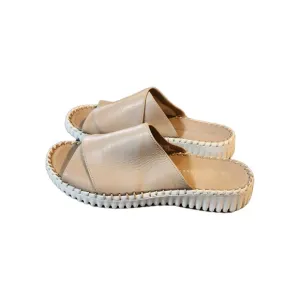 Eric Michael Gloria Open Toe Women's Leather Slide Sandals Beige 42 US 8 Comfort