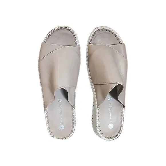 Eric Michael Gloria Open Toe Women's Leather Slide Sandals Beige 42 US 8 Comfort