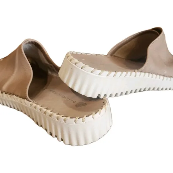 Eric Michael Gloria Open Toe Women's Leather Slide Sandals Beige 42 US 8 Comfort