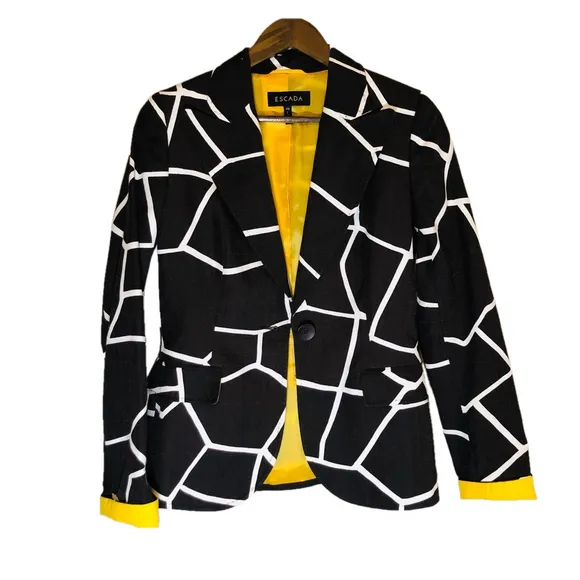 ESCADA Blazer Jacket Rich Brown and White w/Yellow Accents. Size 36 - Small