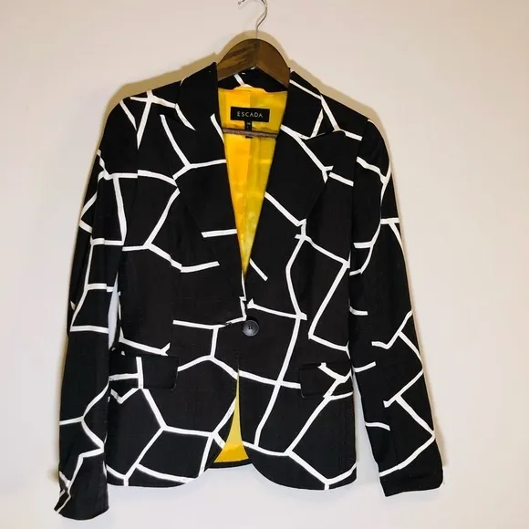 ESCADA Blazer Jacket Rich Brown and White w/Yellow Accents. Size 36 - Small
