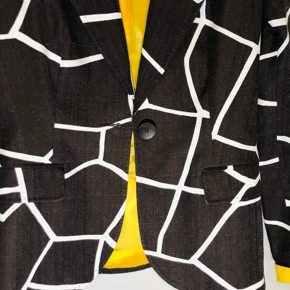 ESCADA Blazer Jacket Rich Brown and White w/Yellow Accents. Size 36 - Small